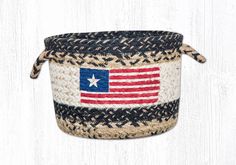 Patriot Flag Braided Baskets-Lange General Store Weavers Art, Car Trunk Storage, Flag Crafts, Hand Stencil, Jute Rugs, Small Basket, Plant Fibres, Authentic Design, Color Care