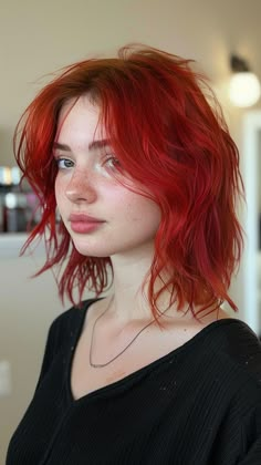 30 Instagram-Worthy Hair Color Inspirations Red Hair Lipstick, Short Colourful Hair, Short Red Hair Women, Hair Color Accents, Red Hair For Fair Skin, Short Hair Red Color, Red Short Layered Hair, Red Vivid Hair Color, Wolfcut Red Hair