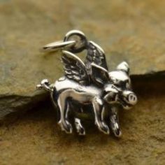 Sterling Silver Flying Pig Charm Made of recycled silver. 925 sterling silver charm size 17x12mm Pig Quilt, Pig Necklace, When Pigs Fly, Pigs Fly, Children's Jewelry, Pig Lovers, Flying Pig, Today Is The Day, Wing Necklace