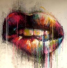 an abstract painting of a woman's lips with dripping paint