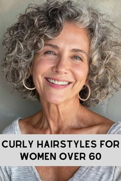 Curly Hairstyles for Women Over 60 >> Forget stiff and formal! A-line cuts become delightfully playful when paired with bouncy, joyous curls. Click here to check out more curly hairstyles that will inspire women over 60 to embrace their natural texture. Gray Curly Bob Hairstyles, Pixie 2024, Curly Silver Hair, Curly Inverted Bob, Easy Curly Hairstyles, Long Natural Curls, Best Curly Haircuts