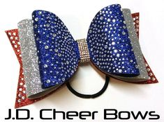 "Not Canvas or Paper like the others! Bow is made with Rhinestones and Glitter Heat Transfer Vinyl on stiffened felt - attached to Ponytail Holder. Measures about 3.5\"x6.5\". Choose three Colors from Color Chart for: Top Layer- Middle Layer- Bottom Layer -" Cheer Bow Diy, Cheer Bows Diy, Dolly Style, 9 Birthday, Cheer Tshirts, Bow Diy, Cheer Hair, Glitter Heat Transfer Vinyl