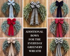 four different bows for the everyday greenery wreath