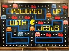 a bulletin board with pac - man and pacman on it