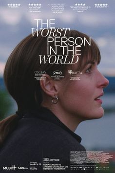 the worst person in the world movie poster with woman's face and ear piercings