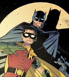 batman and robin wayne in front of a full moon