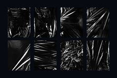 black and white photograph of different types of plastic wrappers in multiple squares, each showing the same size