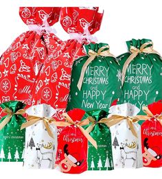 five bags with christmas designs on them