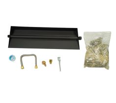 the contents of a black plastic tray with handles and fittings on it, including an extension