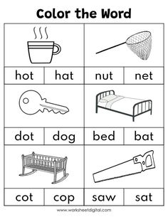 color the word worksheet with pictures to help kids learn how to write and read