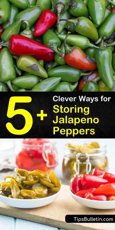 five different types of peppers with the title 5 clever ways for storing jalapeno peppers