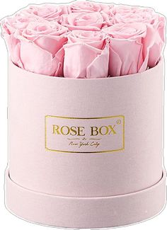 a pink box with roses in it