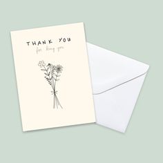 a thank you card with a bouquet of daisies on it and the words, thank you