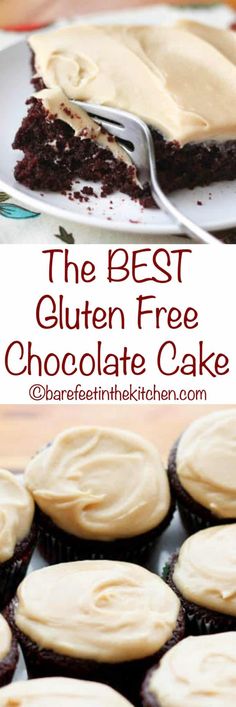 the best gluten free chocolate cupcakes with white frosting on top