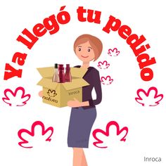 a woman is holding a box full of sodas and the words, vegeo tu pediado