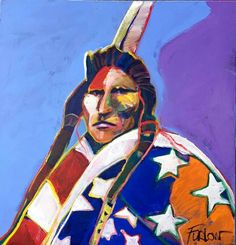 an oil painting of a native american soldier