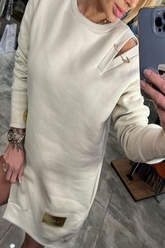 Women's Off Shoulder Knitted Sweatshirt Dress Beige Trendy Dress, Long Sleeve Dresses, Dresses 2024, Knit Sweatshirt, Sleeve Dresses, Sweatshirt Dress, Trendy Dresses, Hoodie Dress, Mini Dresses