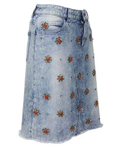 For Sale on 1stDibs - New GUCCI Crystal-Embellished Stretch Denim Skirt Gucci has Recreated a Popular Denim Skirt that was Designed by Tom Ford in 1999. Orange and Yellow Flower Embellished Denim Skirt, Blue Gucci Denim Bottoms, Casual Gucci Blue Bottoms, Gucci Summer Bottoms, Spring Gucci Fitted Skirt, Gucci Fitted Skirt For Spring, Spring Fitted Gucci Skirt, Skirt Gucci, Denim Bleach