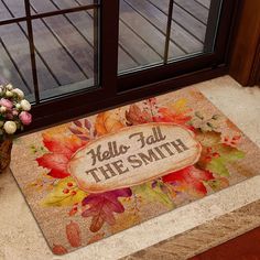 a welcome mat that says hello fall the smith