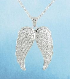 Sparkling Pair of Angel Wings Necklace in Sterling Silver | FREE Shipping in USA – woot & hammy Angel Wings Pendant, Angel Wings Necklace, Homemade Necklaces, Angel Wings Jewelry, Wings Pendant, Wings Necklace, Crystal Angel, Angel Wing Necklace, Angel Wing Pendant