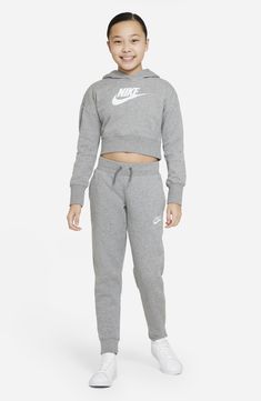 French Terry Hoodie, Crop Hoodie, Kids Club, Nike Kids, Heather White, Nike Store, Cropped Hoodie, Nike Sportswear, Kids Wear