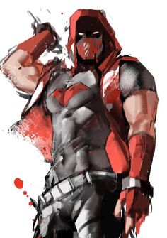 a painting of a man in red and black armor