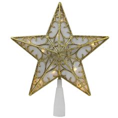 a gold and white glass star ornament