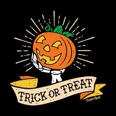 a trick or treat pumpkin with a ribbon around it's neck and the words, casper spell