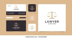 law firm business card and letterhead design with scale scales on the top, logo for law firm