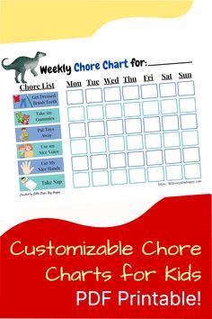 a printable chore chart for kids with the text, customizable chore chart for kids pdf printable