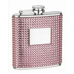 a flask with pink crystals on it and a white square hole in the middle