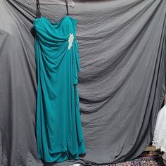 Elegant Teal Gown. Strapless. Has A Scarf That Can Be Worn With It. Green Draped Prom Dress, Green Strapless Dress With Sweetheart Neckline For Formal Occasions, Green Strapless Gown For Formal Occasions, Formal Green Strapless Gown, Green Draped Gown For Evening, Teal Gown, Pink Chiffon Dress, Pink Long Dress, Strapless Prom Dress