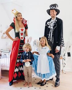 the family is dressed up as alice and wonderland characters for halloween costume day on instagram