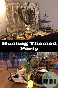 the table is set up for a hunting themed party