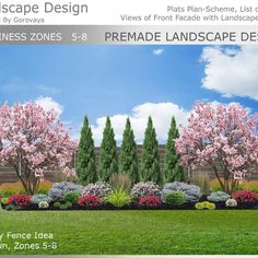 an advertisement for landscape design with trees and flowers