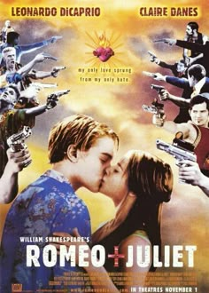 Romeo & Juliet. love this movie. Love the soundtrack too.  ⭐️⭐️⭐️⭐️ Romeo And Juliet Poster, Leonardo Dicaprio Romeo, Juliet 1996, Romeo Juliet 1996, Romeo Ve Juliet, Juliet Movie, Vintage Films, Romeo Und Julia, Film Vintage