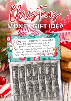 christmas money gift idea in a package with the words, christmas money gifts on it