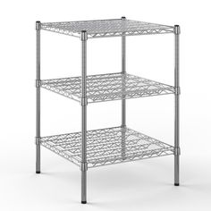 three tier shelving unit in chrome steel