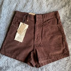 Organic Cotton Brown Corduroy Shorts. Trendy High Waist Corduroy Shorts, Trendy High-waisted Corduroy Shorts, Brown Cotton Shorts For Fall, Brown High Waist Corduroy Shorts, Brown High-waisted Corduroy Shorts, High Rise Brown Cotton Shorts, High Waist Brown Corduroy Shorts, Spring High-waisted Corduroy Shorts, Trendy Short Corduroy Bottoms