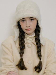 Composition : WOOL 10% ACRYLIC 90%Country of Origin : Republic of Korea Tiktok Design, Cute Winter Hats, Earflap Hat, Fashion Moodboard, Korean K Pop, Mood Board Fashion, Winter Hat, Red Jacket, Crochet Knitting