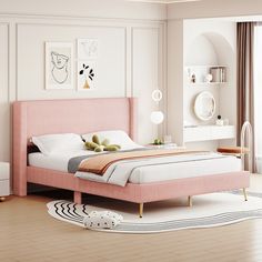 Queen Size Corduroy Platform Bed With Metal Legs Shaped Headboard, Full Size Platform Bed, Velvet Upholstered Bed, Profile Silhouette, Mdf Frame, Upholstered Bed Frame, Kids Bedroom Furniture, Platform Bed Frame, Upholstered Platform Bed