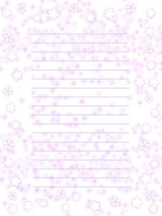 a white background with pink and blue flowers on the bottom right corner, and small dots in the middle