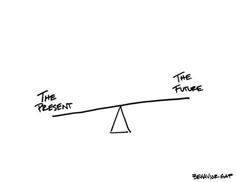 the present and the future are balanced on a sees - eye scale, drawing by ben knight - gap