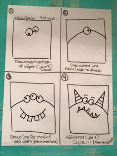 instructions for how to draw monster faces on paper