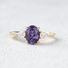 Oval Engagement Ring Rose Gold, Oval Cut Engagement Ring, Alexandrite Engagement Ring, Alexandrite Ring, Solid Gold Band, Oval Engagement, Gold Rings Jewelry, Three Stone Engagement, Rose Engagement Ring