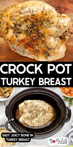 the crock pot turkey breast is cooked in an electric pressure cooker and ready to be served