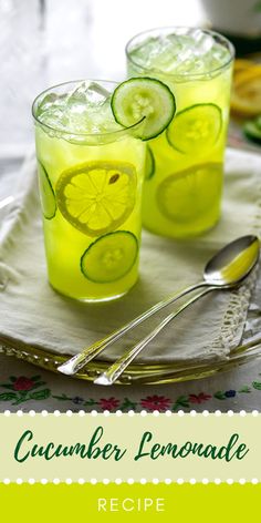 cucumber lemonade recipe in glasses on a plate