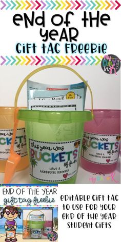 an end of the year gift idea for kids with buckets and beach toys in it