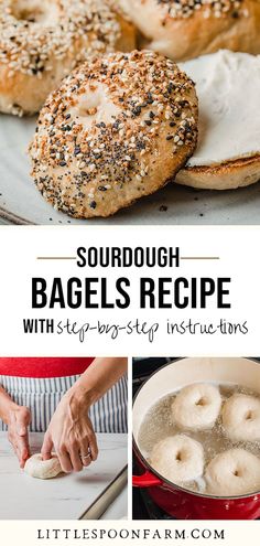 bagels are being made with step - by - step instructions to make them at home