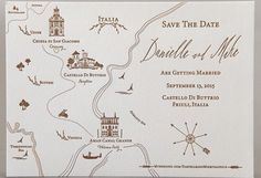 a map is shown on the back of a wedding save - the - date card